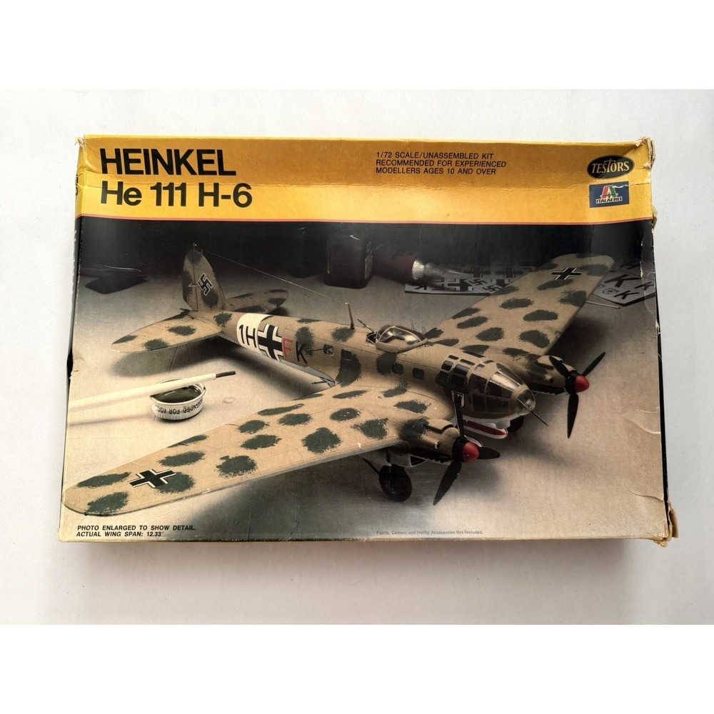 Testors Italeri Heinkel He 111 H-6 Bomber 1/72 Scale Model Kit Open Box